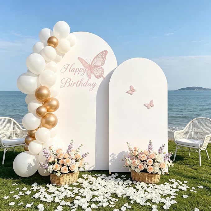 2 Pack Arch Backdrop Stand and Cover Set (7.2FT/6FT), Balloon Arch Stand, Metal Background Arch Stand, Backdrop Arch Frame, Wedding Arch for Backdrop (White Cover)