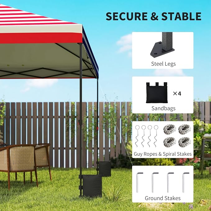 Outsunny 10 x 10 ft Pop Up Canopy Tent with One Push Setup, Easy Setup Outdoor Portable Instant Canopy Shelter with Wheeled Carry Bag, Sandbags, Adjustable Height for Parties, Events, American Flag