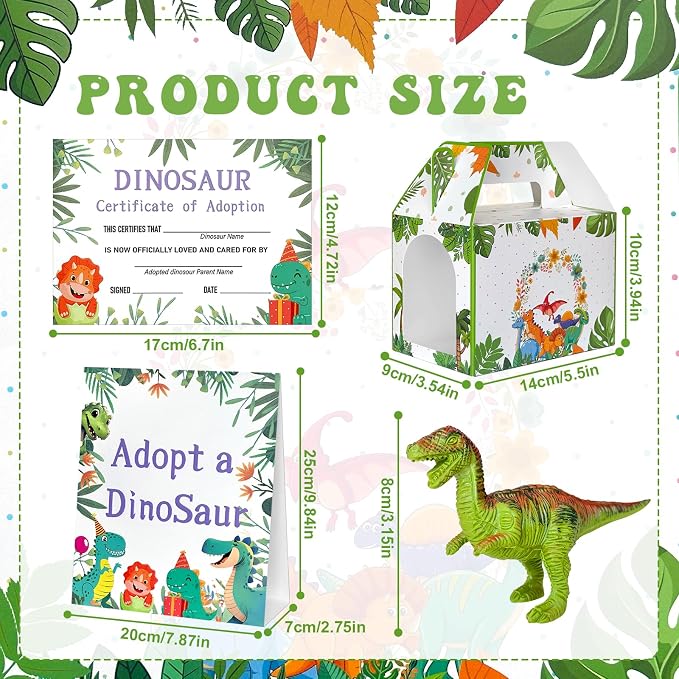 38 Pcs Adopt a Dinosaur Pet Party Favors Plastic Dinosaur Animal Include 12 Mini Dinosaur 12 Foldable Boxes 12 Adopt Cards 1 Adopt Sign 1 Adopt Fence for Adopt a Pet Party (Plastic)