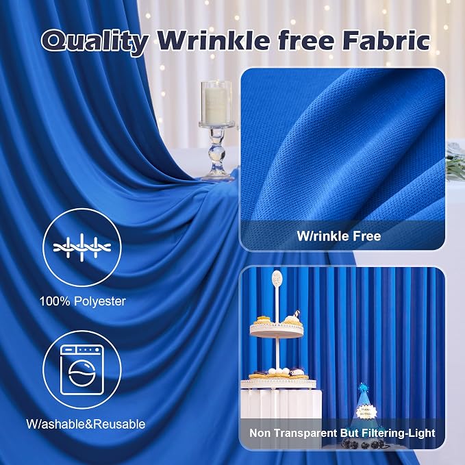 20ft x 8ft Wrinkle Free Royal Blue Backdrop Curtain for Parties, 4 Panels 5×8ft Silky Polyester Blue Photo Backdrop Drapes for Boss Baby Birthday Party Wedding Photography Background