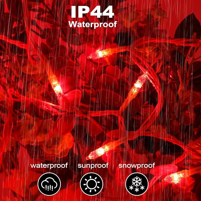 Red Holiday String Lights, 98ft 2 Pack 150 Count Plug-in Fairy Lights Indoor Outdoor for Halloween Christmas Valentine Wedding Decor (Red, 150 Count - 2 Pack)