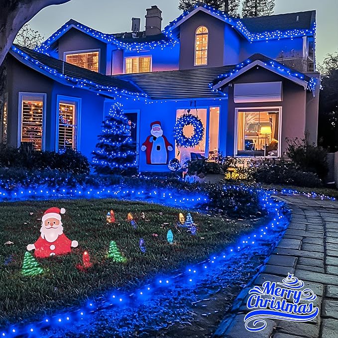 JMEXSUSS 2 Pack Solar String Lights Outdoor Waterproof, Total 400 LED 151FT Solar Christmas Lights Outdoor, 8 Modes Christmas Light for Outside Patio Yard Tree Decorations, Blue