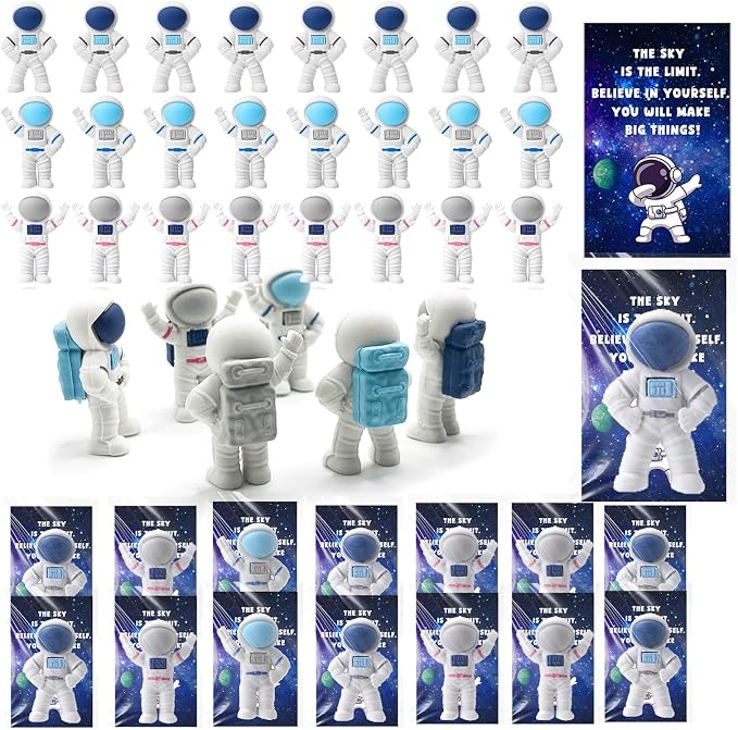 48 Sets End of School Years Gifts, Space Party Favors for Kids, Astronaut Erasers with Gift Tags, Outer Space Birthday Party Favors, Classroom Prizes for Students
