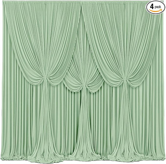 4 Panels Sage Green Backdrop Curtains for Wedding Party Wrinkle Free Backdrops Curtain Drapes Fabric Decorations Photo Back Drop Cloth for Baby Shower Photography Stage Reception 20ft(W) x 12ft(H)