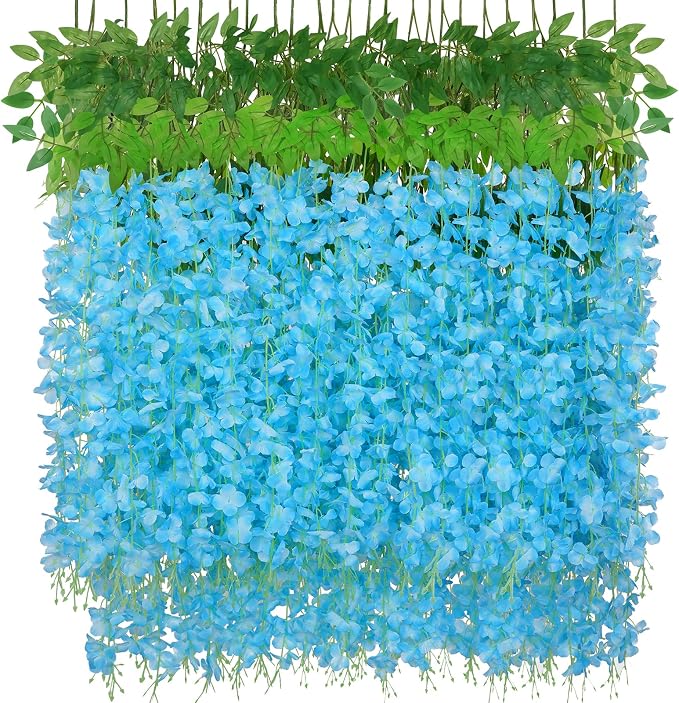BLEUM CADE 10Pcs Blue Fake Wisteria Hanging Flowers, 3.6Ft/Pcs Artificial Wisteria Garland, Hanging Flowers for Wedding Party Home Backdrop Wall Decoration