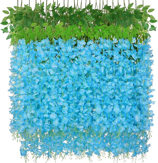 BLEUM CADE 36Pcs Blue Fake Wisteria Hanging Flowers, 3.6Ft/Pcs Artificial Wisteria Garland, Hanging Flowers for Wedding Party Home Backdrop Wall Decoration