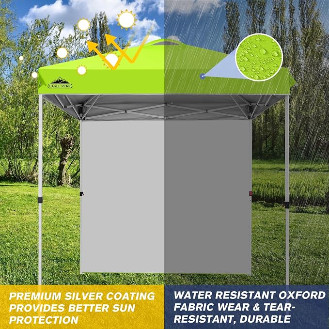 EAGLE PEAK Commercial Canopy 6.6x6.6 Pop Up Canopy Tent with 1 Sidewall, Easy Setup Heavy Duty Instant Event Shelter for Vendors & Markets, Outdoor Sun Shade, Neon Green