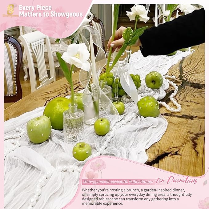 4 Pack White Cheesecloth Table Runner 17 x 108 inch Boho Gauze Table Runner Rustic Sheer Cheese Cloth Table Decorations for Wedding Party Baby Bridal Shower Birthday Holiday Home