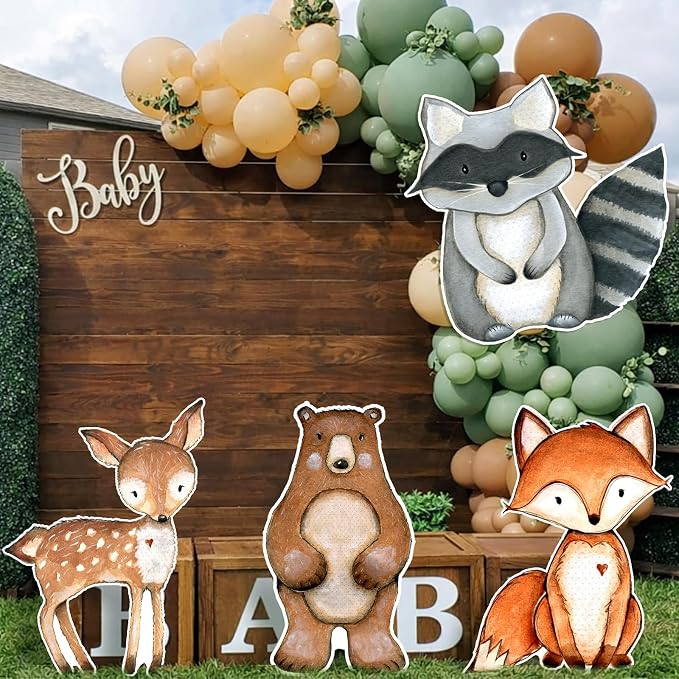 Gemscream 4 Pcs Large Woodland Animal Party Decorations 24 Inch Woodland Classroom Decor Cute Forest Animal Cardboard Cutouts Cartoon Jungle Photo Booth Prop for Birthday Baby Shower Nursery Party