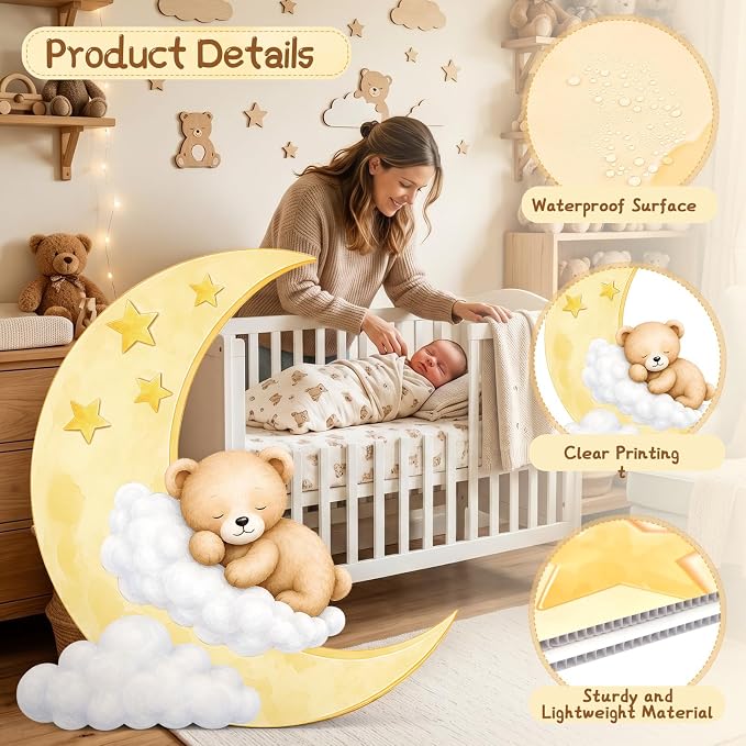 4ft Bear Baby Shower Decorations, Large Moon and Bear Cardboard Cutout Cute We Can Bearly Wait Theme Photo Booth Prop for Birthday Gender Reveal Party Supplies Outdoor Indoor