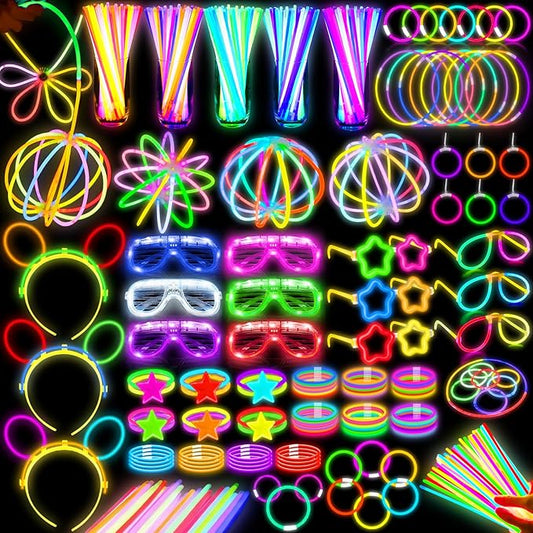 242PCS Glow Sticks, Glow in the Dark Party Favors Party Supplies for Adults Glow Sticks Bulk & Connectors Light Up Glasses Headbands Bracelets Necklace Earrings for football Birthday Wedding Patriotic