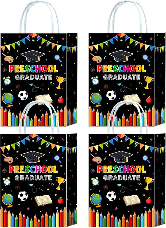 Brattol 16 Pieces Preschool Graduate Goody Bags,Class of 2026 Preschool Grad Gift Snacks Treat Candy Party Favors Bags for Preschool Graduation Theme Party Supplies Decoration (Black)