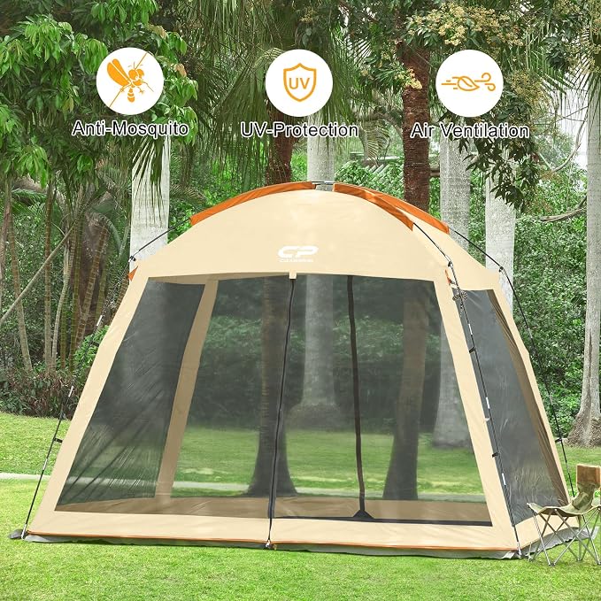 CAMPROS CP Screen House 10 x 10 Ft Screened Mesh Net Wall Canopy Tent Screen Shelter Gazebos for Patios Outdoor Camping Activities - Beige