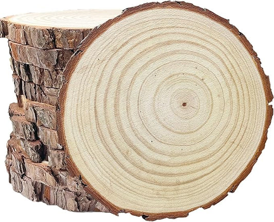 10 Pcs 8-10 Inch Unfinished Wood Slices for Centerpieces,Natural Wood Rounds for Crafts Rustic Wedding and Table Decorations,Wooden Discs with Tree Bark,Ideal for Crafts,Painting,and Holiday Decor