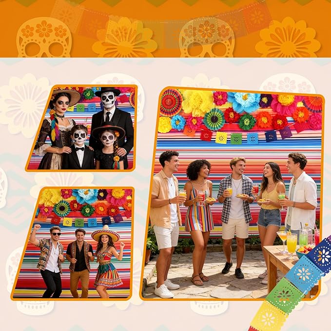 20 Pcs Fiesta Party Decorations, Cinco De Mayo Paper Fans Pom Poms Garlands, Mexican Party Banner Backdrop Decorations for Birthday Wedding Taco Colorful Rainbow Party Photo Booth Props Supplies