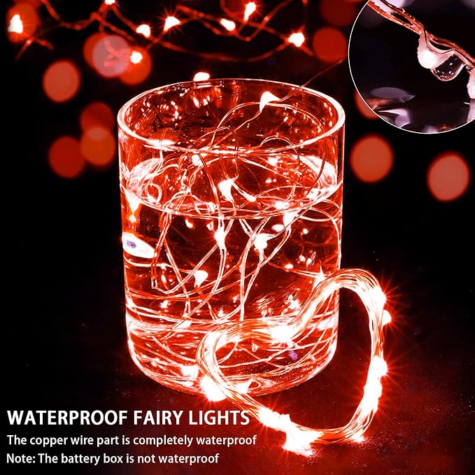 24 Pack Red Fairy Lights 7Ft 20 LED Twinkle String Lights 3 Modes Battery Operated Waterproof Firefly Starry for Mason Jar Party Table Centerpieces Halloween Christmas Valentines Day