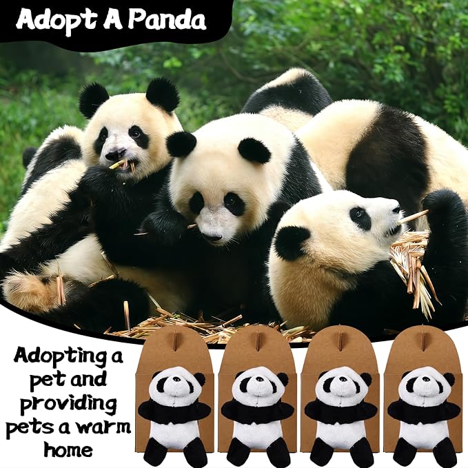 Adopt A Panda Party Favors Mini Plush Stuffed Animals Set with 12 Plush Panda Mini Fence Blackboard Kraft Paper Box for Adopt An Animal Themed Birthday Party
