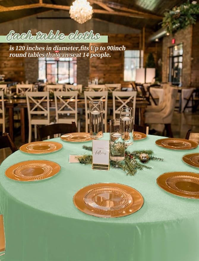 Pesonlook 12 Pack Round Tablecloth-120 Inch Sage Green Table Cloth Polyester Round Table Cover Tablecloths Washable Fabric Table Cover for Wedding/Party/Banquet/Dining/Buffet (Sage Green/120 Inch)