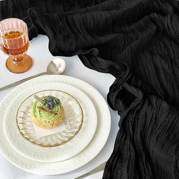 IVAPUPU 6 Pcs Cheesecloth Table Runner - 10ft Black Spring Boho Gauze Black Cheese Cloth Table Runners for Indoor Baby Shower Decorations Wedding Party Garden Decor