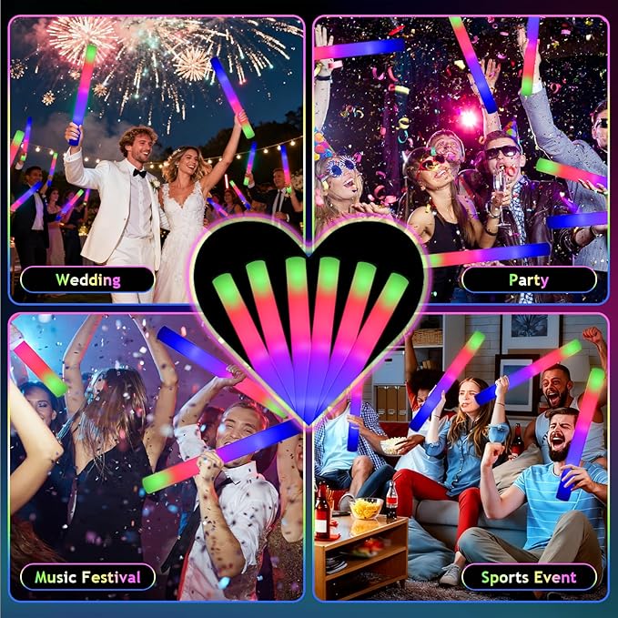 58PCS LED Foam Glow Sticks Bulk, Foam Light up Sticks 3 Modes Flashing Glow in the Dark Light up Party Favors Supplies for Birthday, Wedding, Raves, Concert Foam Glow Sticks