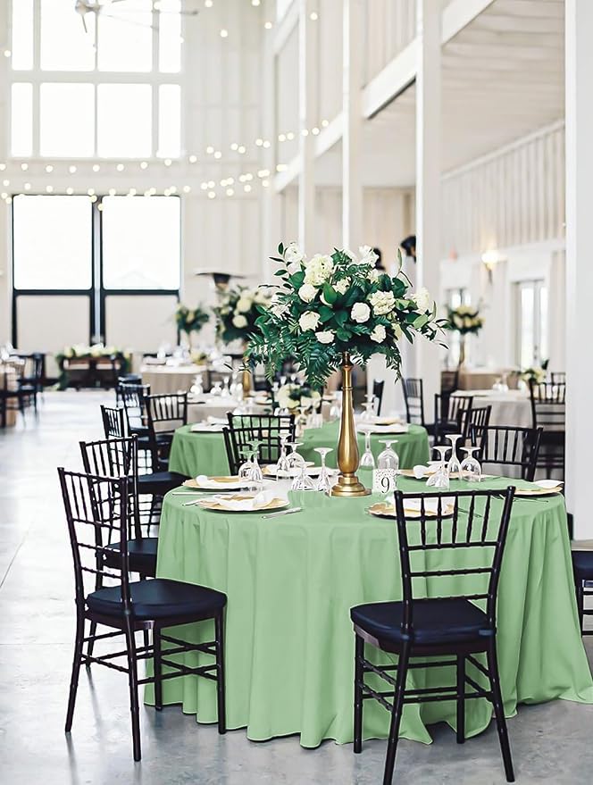 fani 10 Pack 90 Inch Round Tablecloth, Sage Green Polyester Fabric Table Cloth for Round Table, Stain and Wrinkle Resistant Washable Table Cover for Wedding Party Dining Table Buffet and Camping