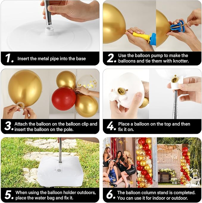2 Sets Red Gold Balloon Column Stand Kit with 100 Balloons Adjustable Balloon Tower Stand with Bases for Floor Red Gold Confetti Balloon Column Kit for Valentine's Day Sport Birthday Wedding Party