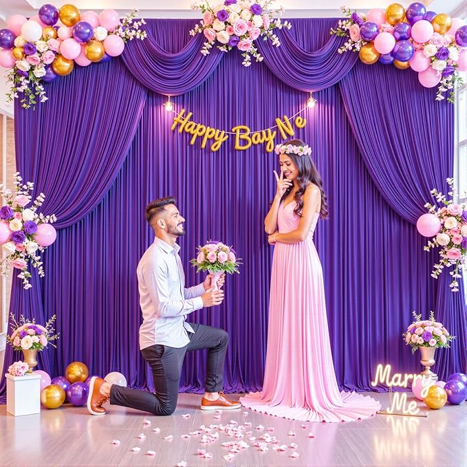8 Panels Purple Backdrop Curtain for Parties Wedding Wrinkle Free Purple Photo Curtains Backdrop Drapes Fabric Decoration for Birthday Party Photography 40ft(W) x 10ft(H)