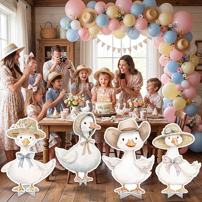 Honoson 4 Pcs Large 30" One Silly Goose Birthday Cardboard Cutouts Standup Silly Goose Baby Shower Backdrop 1st Birthday Party Decorations for Lawn Yard Signs Photo Booth Props Supplies