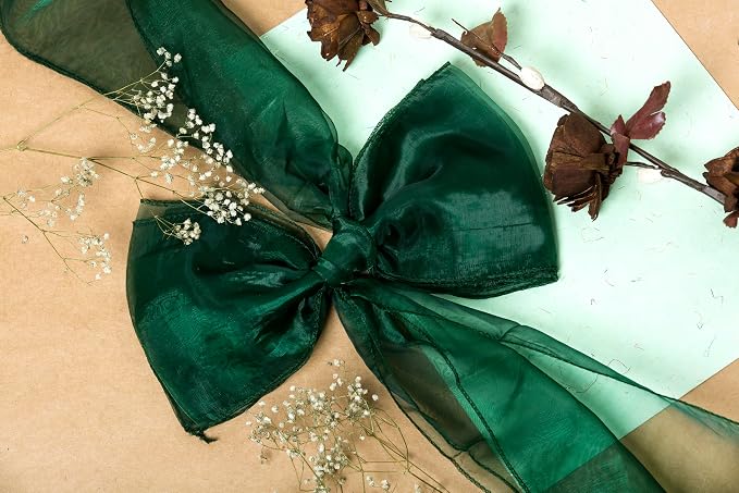 MDS® Pack of 25 Organza Chair Sashes for Wedding Decoration, Reusable Sheer Chair Bows for Banquet Chair Cover, Reception, Bridal Shower, Baby Shower, Birthday Party & Special Events - Hunter Green
