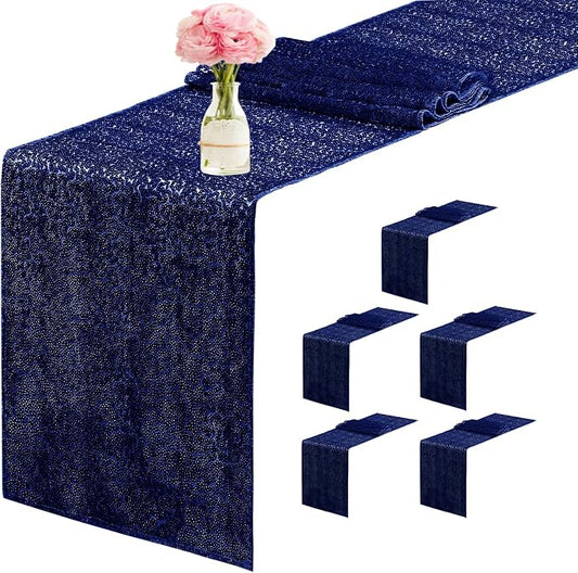 6 Packs 12 x 72 inches Sequin Table Runner, Navy Blue Glitter Table Runner for Birthday Party Supplies Wedding Engagement Baby Shower Holiday Celebration Event Decorations