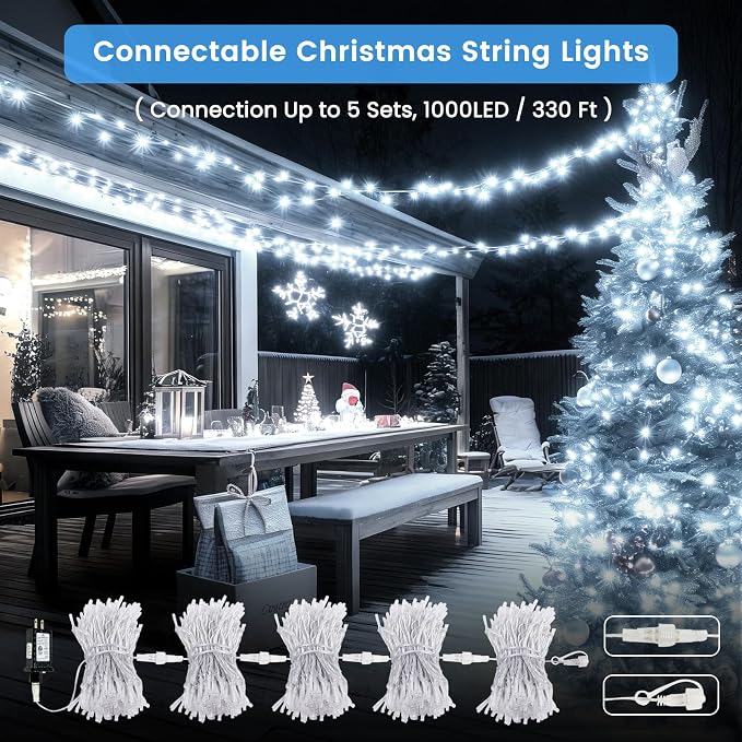 Connectable 2Pack String Lights Indoor, 66FT 200LED String Lights, 13Modes Twinkle Fairy Lights Plug in Outdoor Waterproof, Cool White Clear Wire Light for Christmas Tree, Wedding Yard, Party Decor