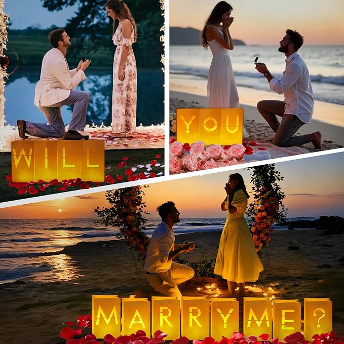 Will You Marry Me Sign Marry Me Light Up Letters with 24 LED Lights Candles | Marry Me Sign Proposal Decorations with Remote Control for Favorite People Outdoor Indoor