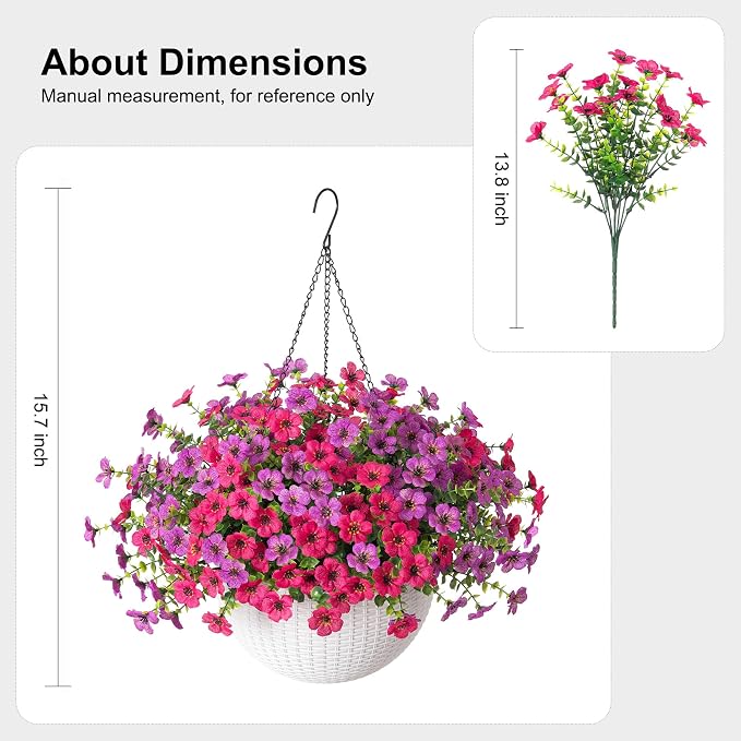 HyeFlora Artificial Fake Hanging Flowers Plants Basket for Outdoor Outside Decoration, Faux Silk UV Resistant Realistic Colorful Daisy in Planter for Porch Patio Garden Yard Home