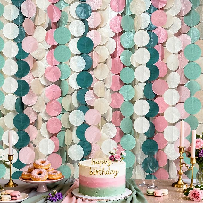 205 Ft Sage Green Dusty Rose Pink Khaki Beige Circle Dot Backdrop Garland Tissue Paper Polka Dots Hanging Streamer for Girl Wild Jungle Safari Woodland Baby Shower Birthday Party Decorations Supplies