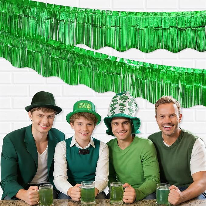 LOLStar Green Foil Fringe Tinsel Garland, Tinsel Streamers Banner, 6 Pack | 60Ft Tinsel Streamers, Shiny Green Tinsel Fringe Banners for St Patrick's Day, Parade Float, Christmas Party Decor