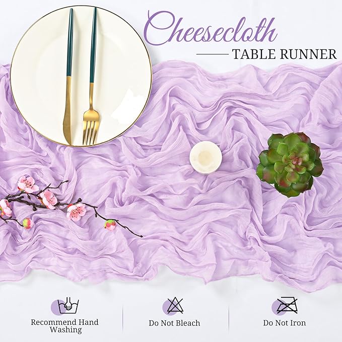 16 Pack Cheesecloth Boho Gauze 35120 Inch Rustic Romantic Long Table Runner for Wedding Party Bridal Shower Thanksgiving Christmas Decoration (Lavender)
