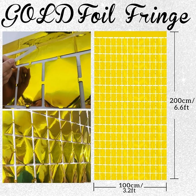 GOER Gold Party Backdrop Metallic Tinsel Foil Fringe Curtains Photo Booth Props for New Year's Eve Graduation Birthday Wedding Baby Shower Bachelorette Holiday Celebration Party Decorations