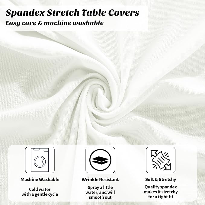 Kochorie 4 Pieces Cocktail Table Skirt 32 x 43 Inch Round Cocktail Tablecloths with Skirt Spandex Stretch Table Covers for Wedding Banquet High Top Tables Bar Party Decor (Ivory)