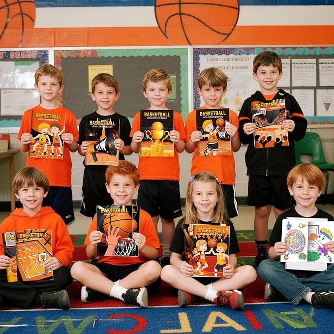 BenLouis 24 Basketball Mini Coloring Books Kids with 24 Stacking Crayons Basketball Party Favors Activity Books Bulk for Kids Sports Goodie Bag Gift Stuffer Classroom Reward
