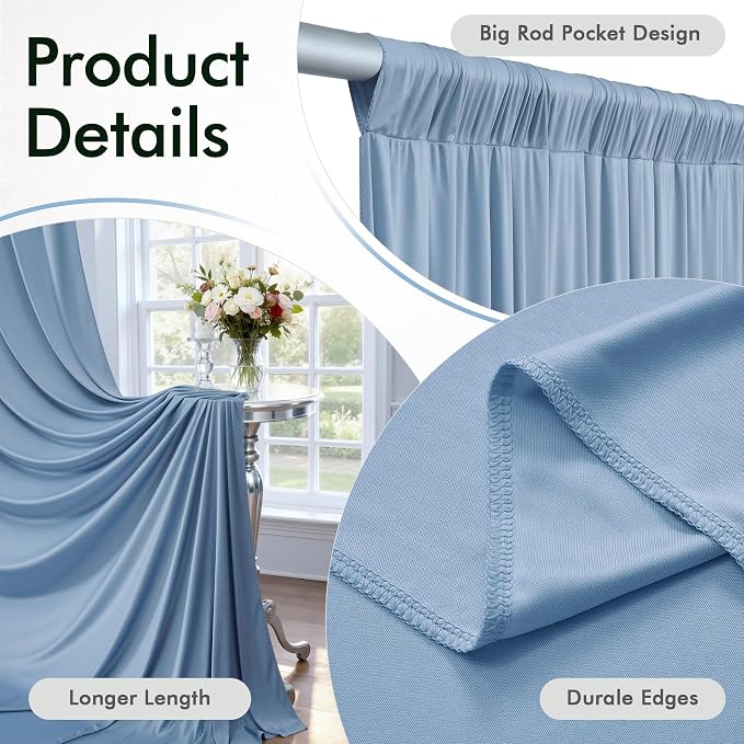 20ftx12ft Wrinkle Free Dusty Blue Backdrop Curtain, 4 Panels 12FT Height Wedding Backdrop Drapes, Silky Polyester Back Drop Cloth for Birthday Photography Background Party Backdrop Draping
