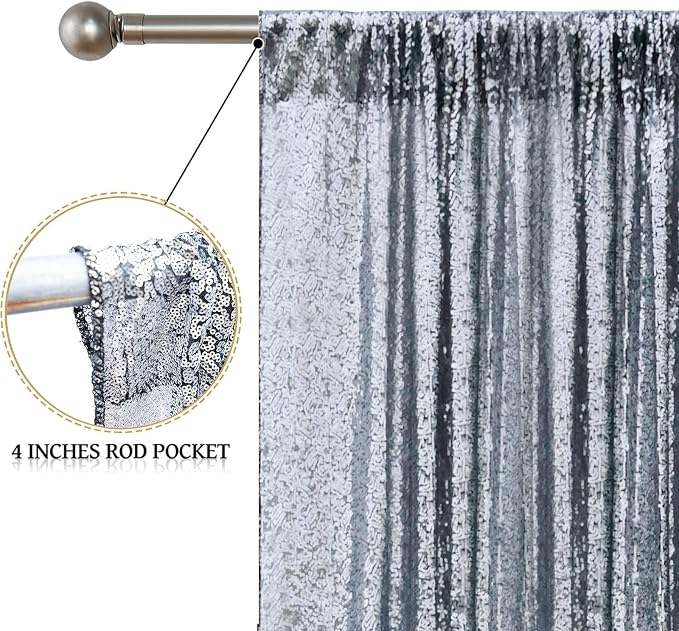 Sugargirl Black Silver Sequin Backdrop Curtain 6 Panels 2FTx8FT Glitter Black Silver Background Drapes Sparkle Photography Backdrop for Party Wedding Birthday Wall Decoration