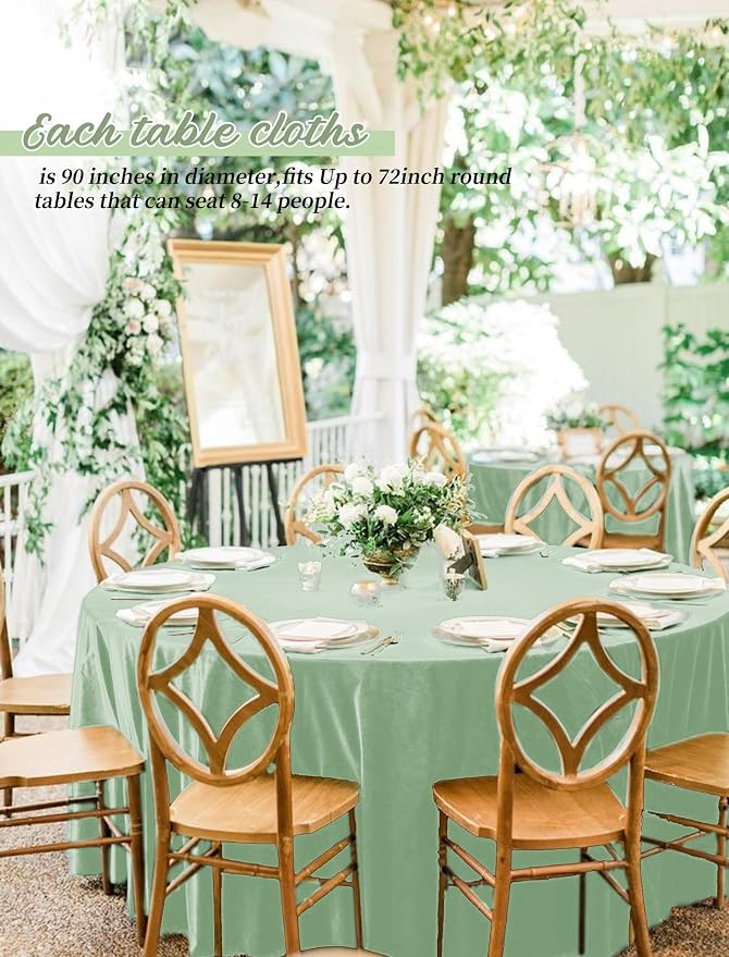 Pesonlook 12 Pack Round Tablecloth Sage Green,90 Inch Washable Fabric Round Table Cover for Wedding/Party/Banquet/Dining/Buffet Table
