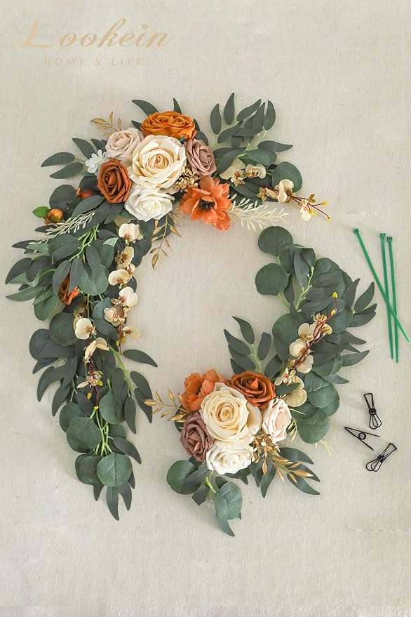 Lookein Artificial Flower Swag for Wedding Welcome Sign Floral Decoration for Wedding Ceremony Wedding Reception Entry Decoration Set of 2, Chic Terracotta