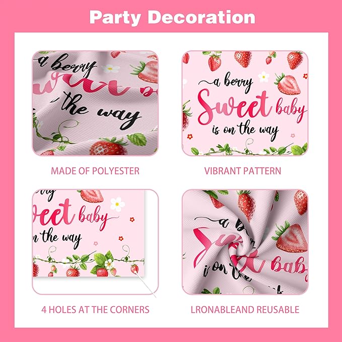 96Pcs Strawberry Baby Shower Decorations for Girl, Berry Sweet Theme Party Supplies with 4 Baby Boxes, 5x3ft Backdrop, Red Pink Balloon Garland Arch & Tablecloth for Summer Fruit Decor