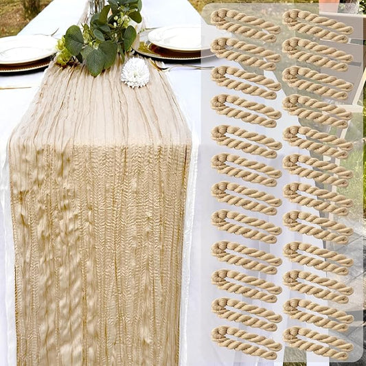 24 Pack Ivory Cheesecloth Table Runner 22x120 Inch-Naturally Dyed Colors Sheer Gauze Cheese Cloth Wedding Table Runner,Rustic Boho Crinkle Fabric, Reception, Bridal Shower,Farmhouse Dining Decor