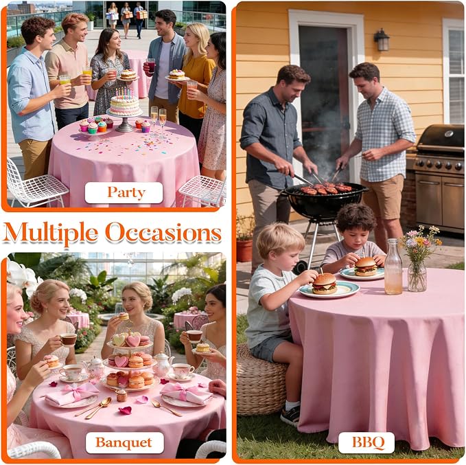 10 Pack Pink Round Tablecloth 120 Inch Round Table Cloth Wrinkle Resistant Pink Tablecloth Washable and Reusable Polyester Fabric Table Covers for Banquet Wedding Party Dining Buffet