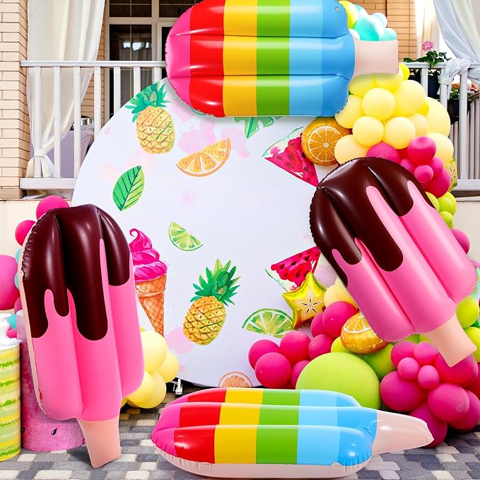 JellyArch 4 Pcs 36 Inch Inflatable Ice Cream Blow up Rainbow Ice Cream Inflatable Summer Decorations for Summer Pool Beach Birthday Party Decor