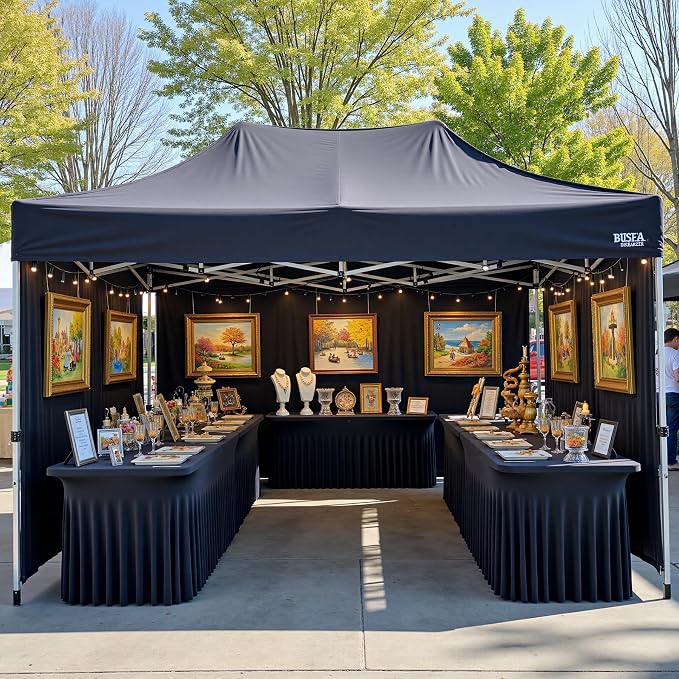 2 pk Black Spandex Tablecloth 4ft with Ruffled Table Skirt,Wrinkle Free High Stretch Fitted Tablecloths for 4 Foot Rectangle Tables, Elastic Spandex Table Covers 6ft for Parties Wedding Banquet