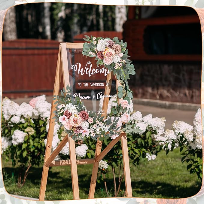 2 Pcs Wedding Arch Decorations - Reusable Artificial Hanging Flowers Floral Swag Greenery Garland for Wedding Welcome Sign Backdrop Bridal Ceremony Reception Backdrop Decoration(Soft Pink)