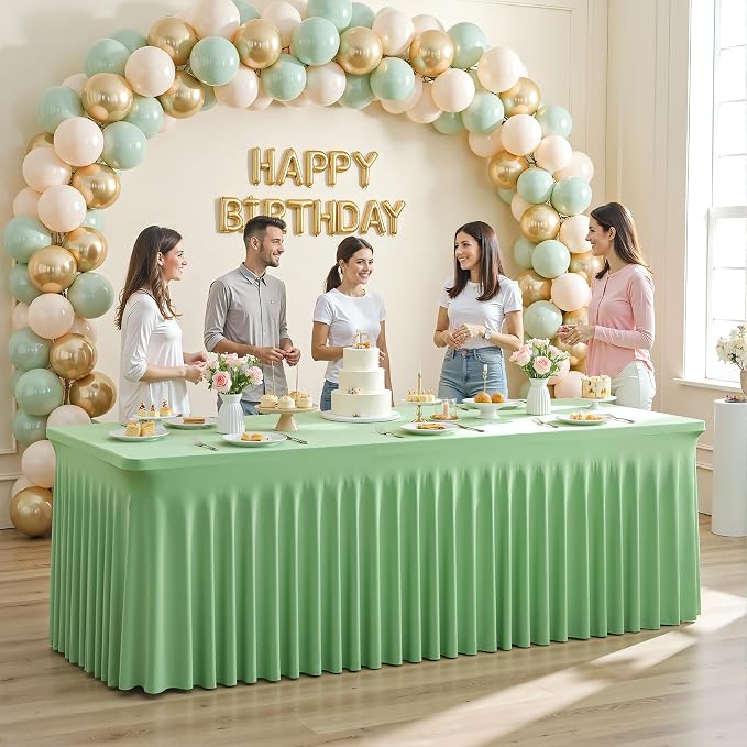 gogoparti 2 Pack Spandex Sage Green Fitted Table Cloth for 6ft Rectangle Tables Sage Green Stretch Tablecloth Table Covers Skirt Banquet Wrinkle Free Tablecloths for Parties Wedding